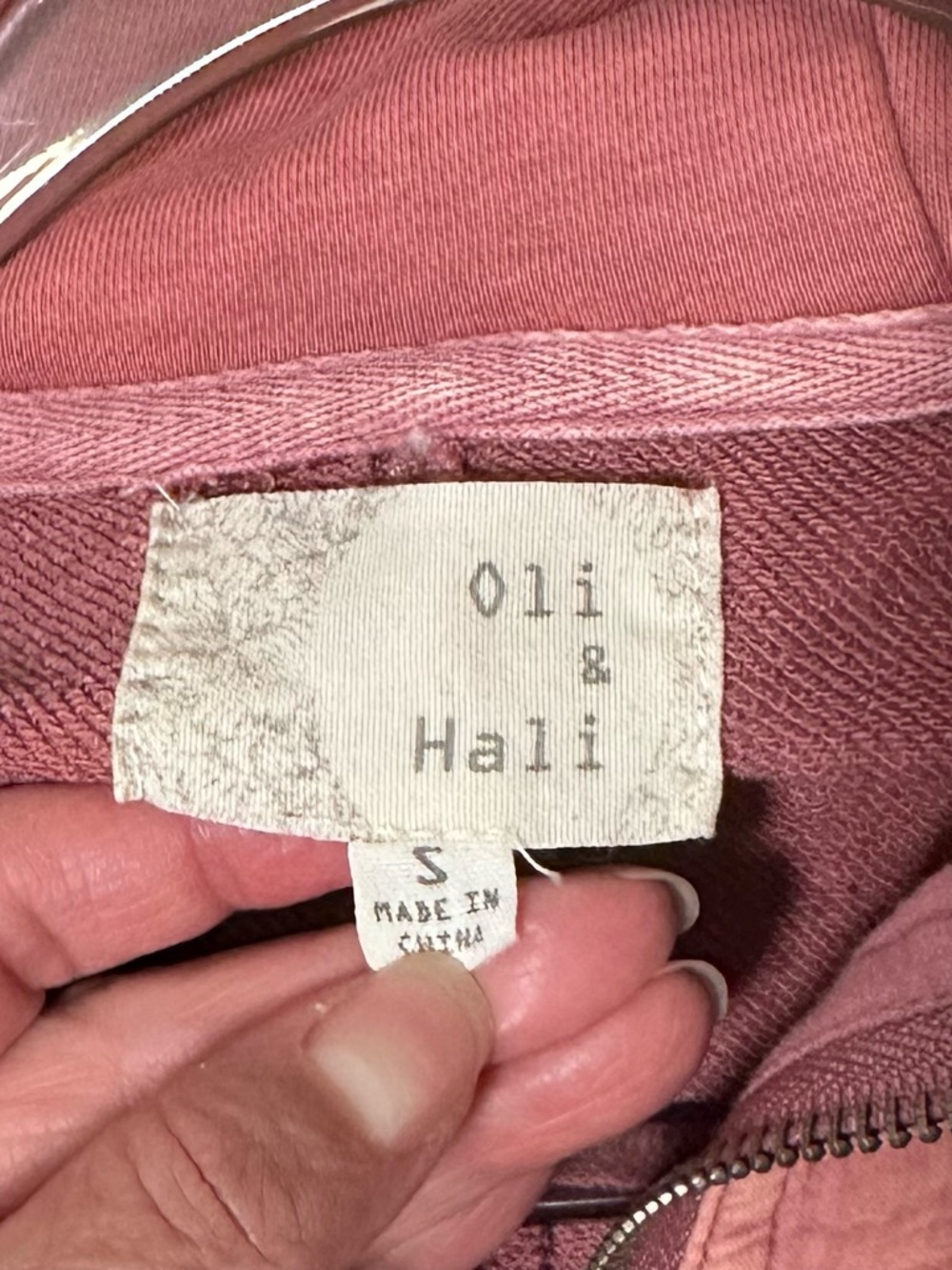 Oli & Hali Pink Rose Mineral Washed Contrast Hooded Zip Front Jacket Sz Small - Picture 4 of 5